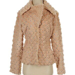 Vintage Rabbit Fur and Silk Cache Coat Luxury Tan Camel Crystals Jewels